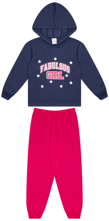 Conjunto Infantil Feminino 2 peças Moletom - Com capuz - Meia Estação - Tamanho 4, 6 e 8