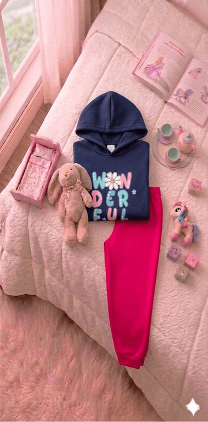 Conjunto Infantil Feminino 2 peças Moletom - Com capuz - Meia Estação - Tamanho 4, 6 e 8