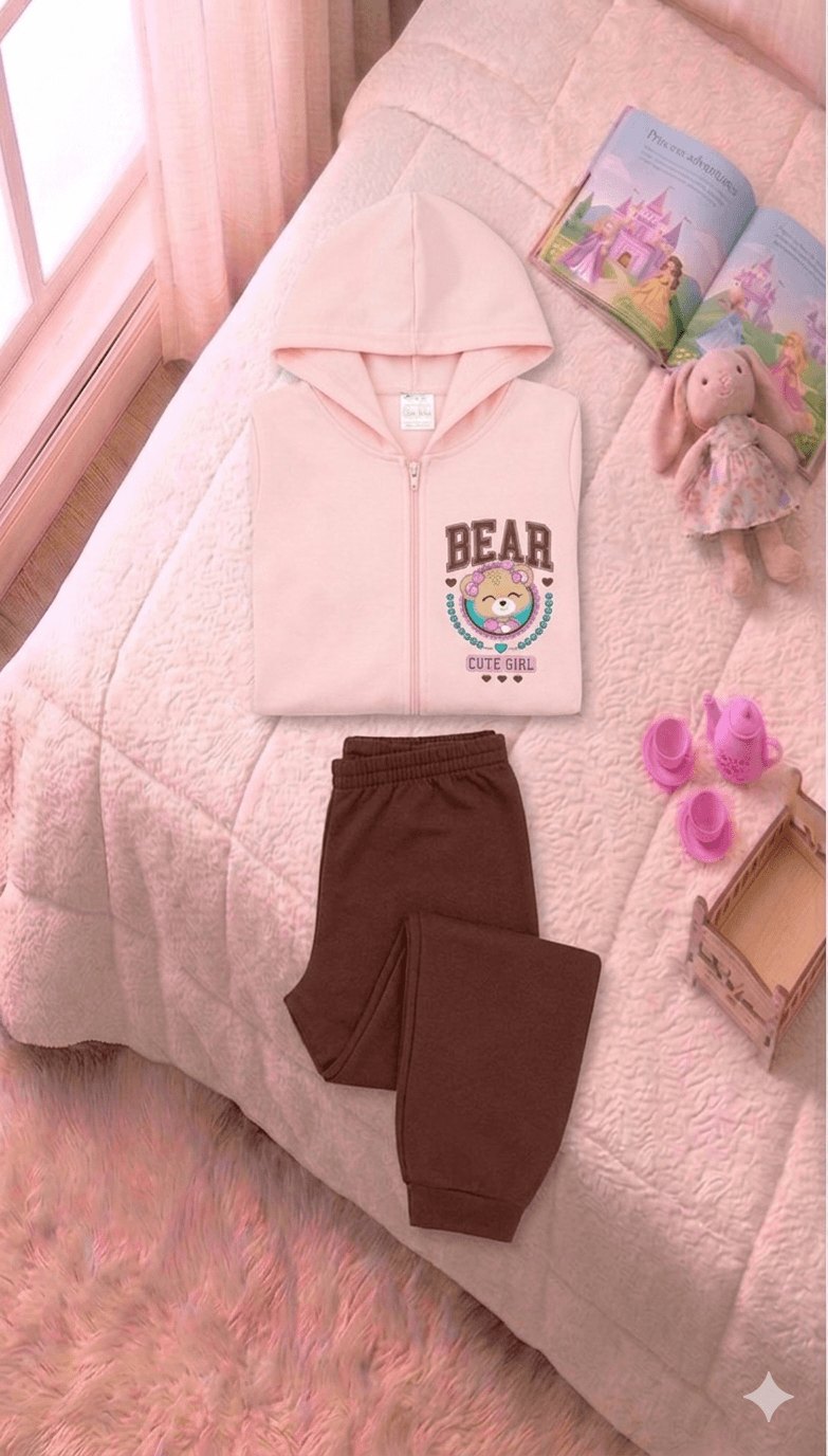 Conjunto Infantil Feminino 2 peças Moletom - Jaqueta com capuz - Meia Estação - Tamanho 4,6 e 8