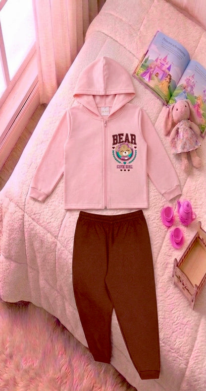 Conjunto Infantil Feminino 2 peças Moletom - Jaqueta com capuz - Meia Estação - Tamanho 4,6 e 8