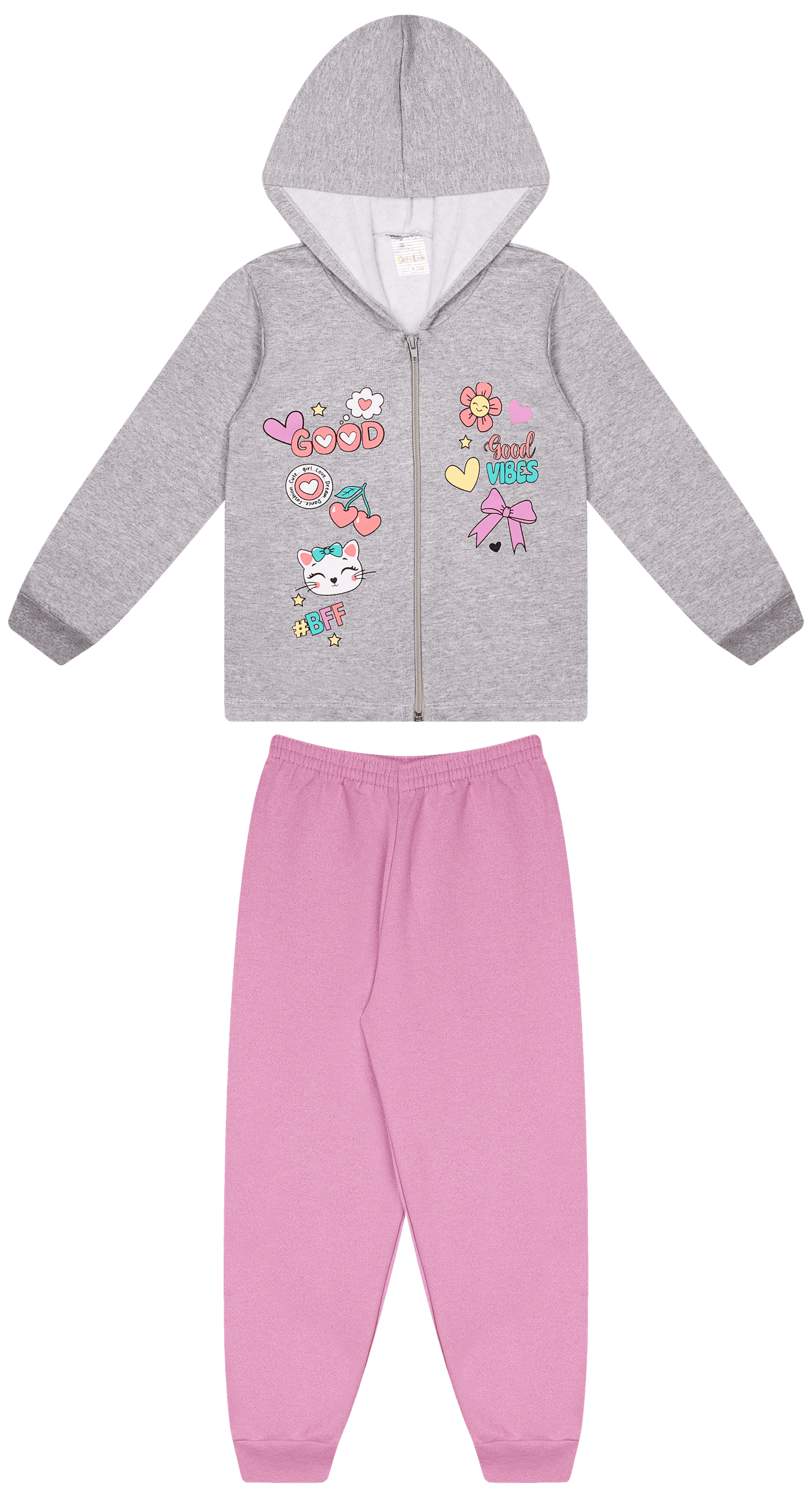 Conjunto Infantil Feminino 2 peças Moletom - Jaqueta com capuz - Meia Estação - Tamanho 4,6 e 8