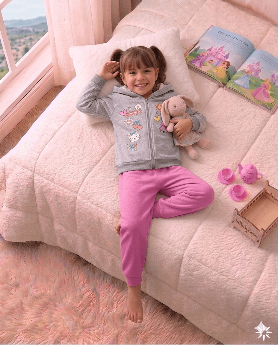 Conjunto Infantil Feminino 2 peças Moletom - Jaqueta com capuz - Meia Estação - Tamanho 4,6 e 8