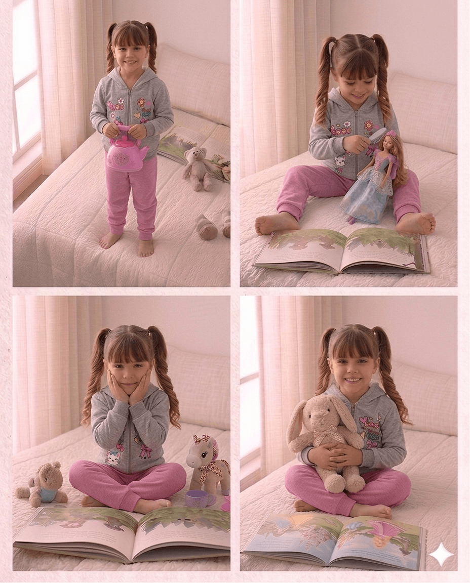 Conjunto Infantil Feminino 2 peças Moletom - Jaqueta com capuz - Meia Estação - Tamanho 4,6 e 8
