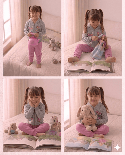 Conjunto Infantil Feminino 2 peças Moletom - Jaqueta com capuz - Meia Estação - Tamanho 4,6 e 8