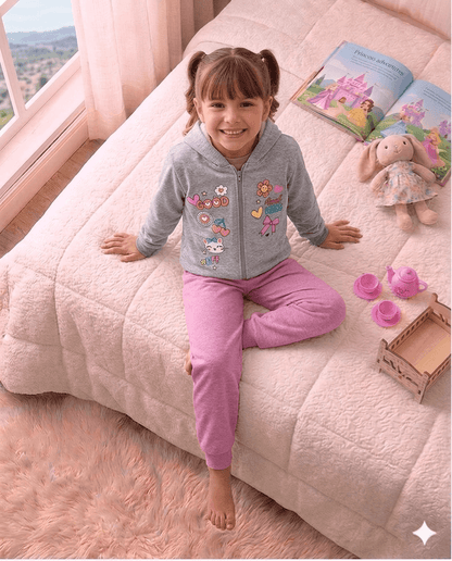 Conjunto Infantil Feminino 2 peças Moletom - Jaqueta com capuz - Meia Estação - Tamanho 4,6 e 8