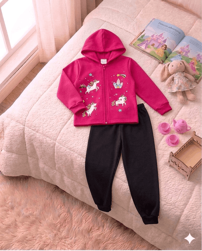 Conjunto Infantil Feminino 2 peças Moletom - Jaqueta com capuz - Meia Estação - Tamanho 4,6 e 8 (Cópia)