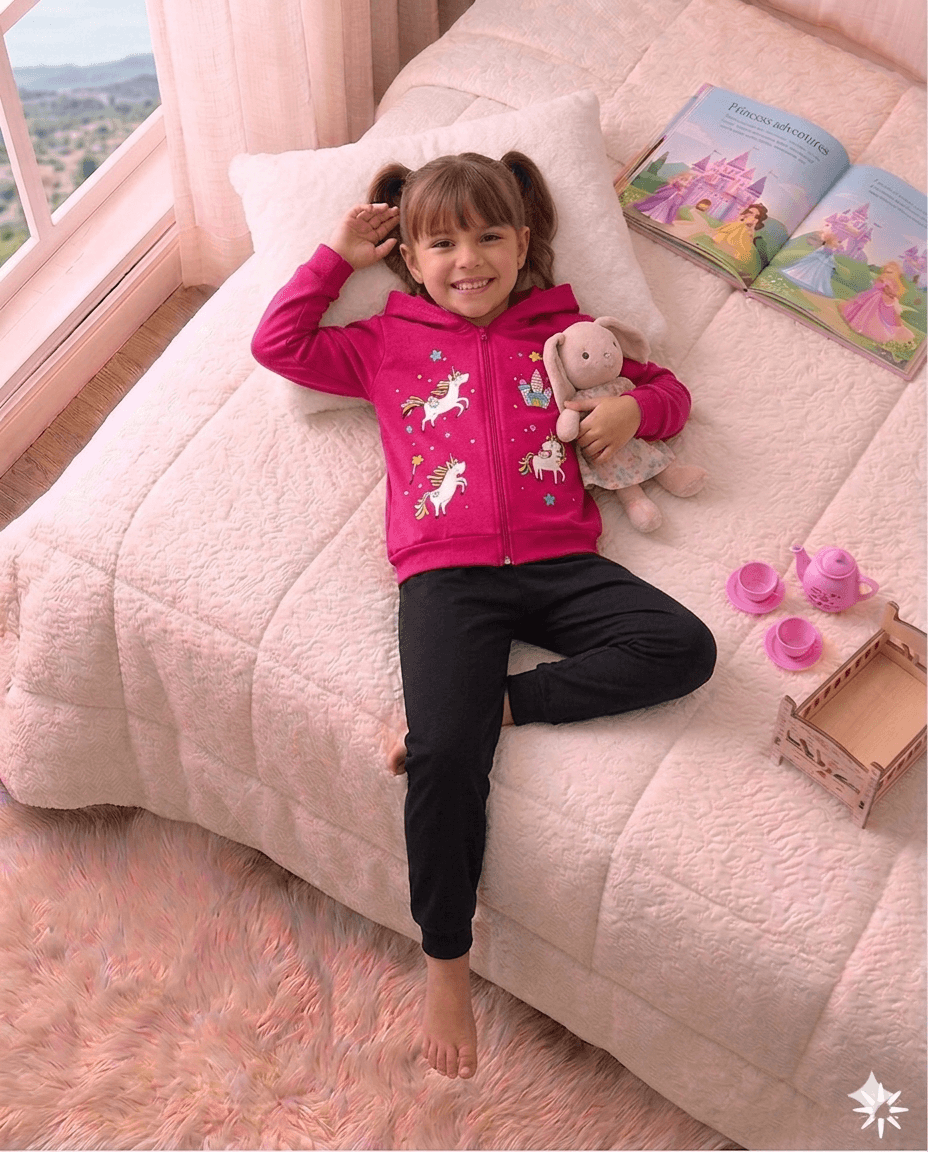 Conjunto Infantil Feminino 2 peças Moletom - Jaqueta com capuz - Meia Estação - Tamanho 4,6 e 8 (Cópia)
