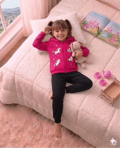 Conjunto Infantil Feminino 2 peças Moletom - Jaqueta com capuz - Meia Estação - Tamanho 4,6 e 8 (Cópia)