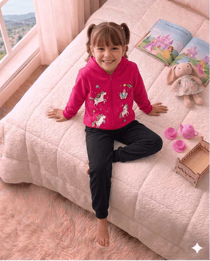 Conjunto Infantil Feminino 2 peças Moletom - Jaqueta com capuz - Meia Estação - Tamanho 4,6 e 8 (Cópia)