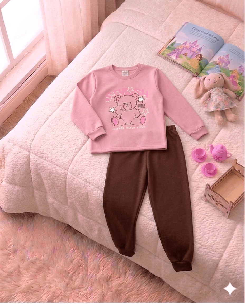 Conjunto Infantil Feminino 2 peças Moletom - Meia Estação - Tamanho 10, 12 e 14