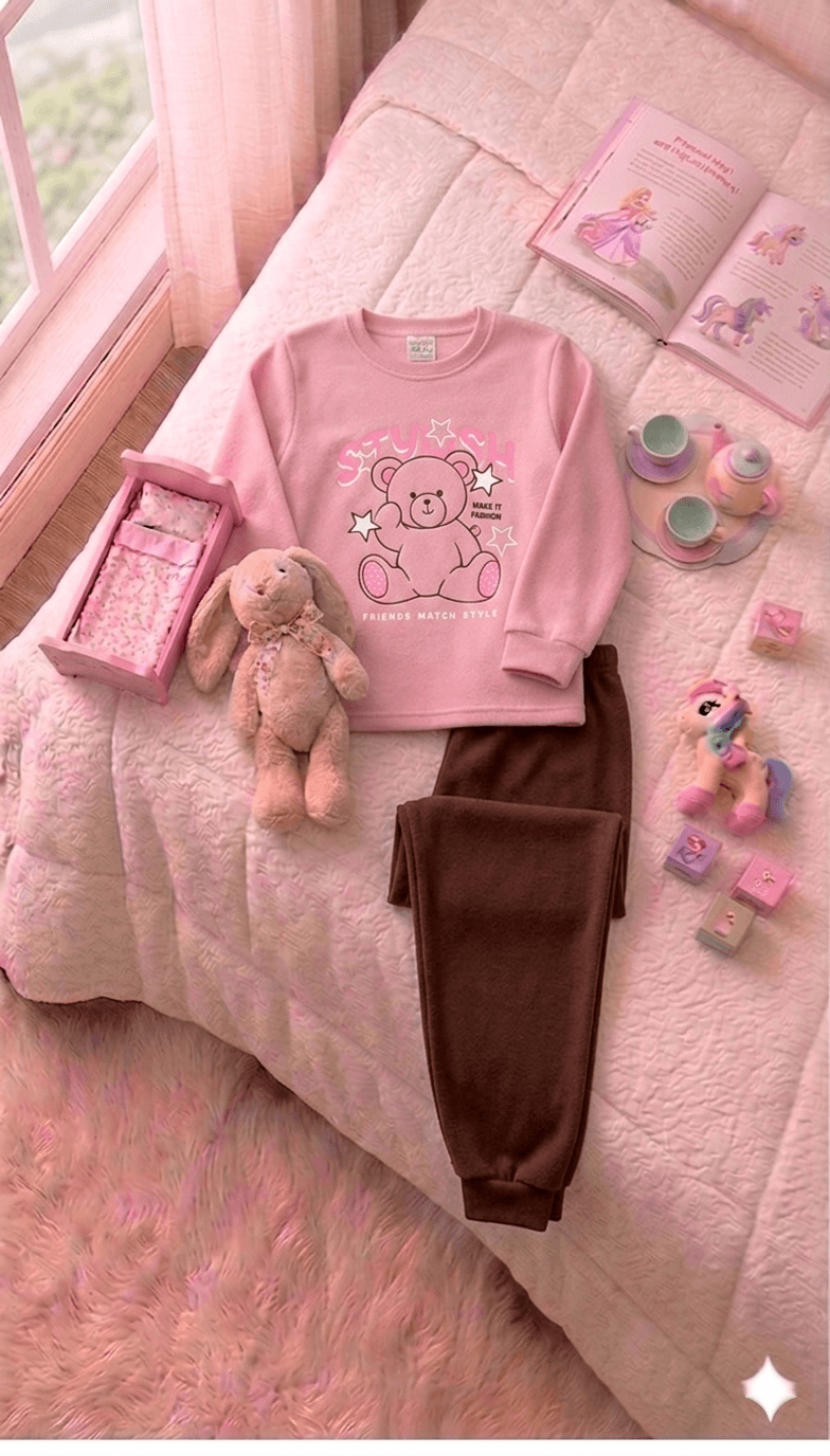 Conjunto Infantil Feminino 2 peças Moletom - Meia Estação - Tamanho 10, 12 e 14