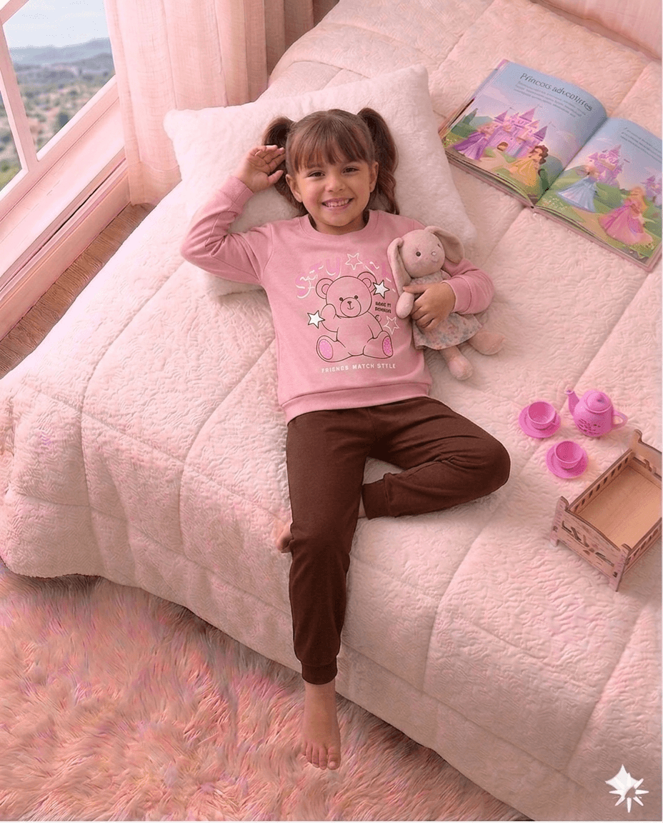 Conjunto Infantil Feminino 2 peças Moletom - Meia Estação - Tamanho 10, 12 e 14