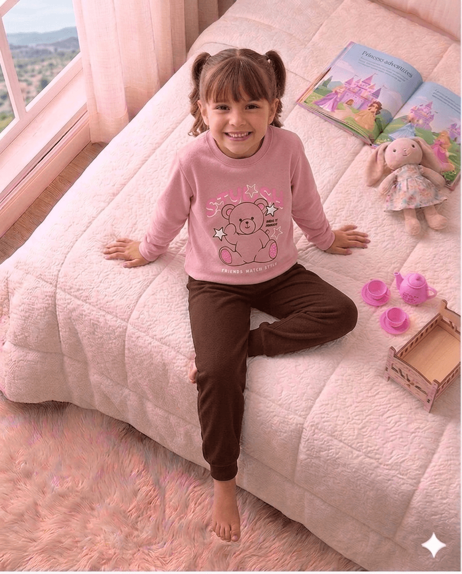 Conjunto Infantil Feminino 2 peças Moletom - Meia Estação - Tamanho 10, 12 e 14