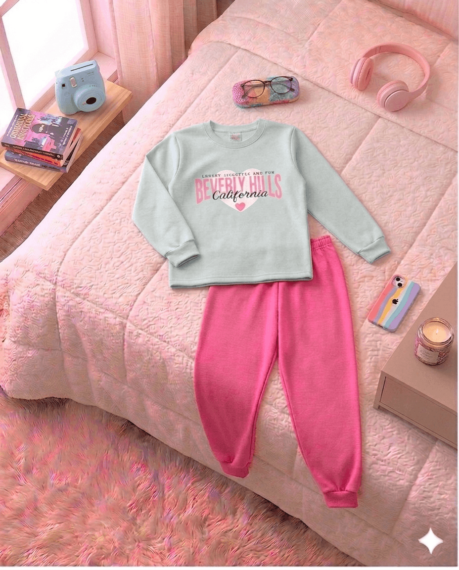 Conjunto Infantil Feminino 2 peças Moletom - Meia Estação - Tamanho 10, 12 e 14