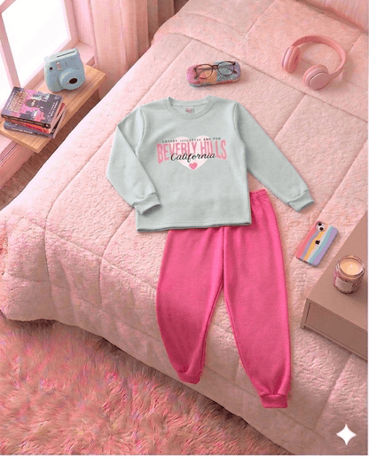 Conjunto Infantil Feminino 2 peças Moletom - Meia Estação - Tamanho 10, 12 e 14