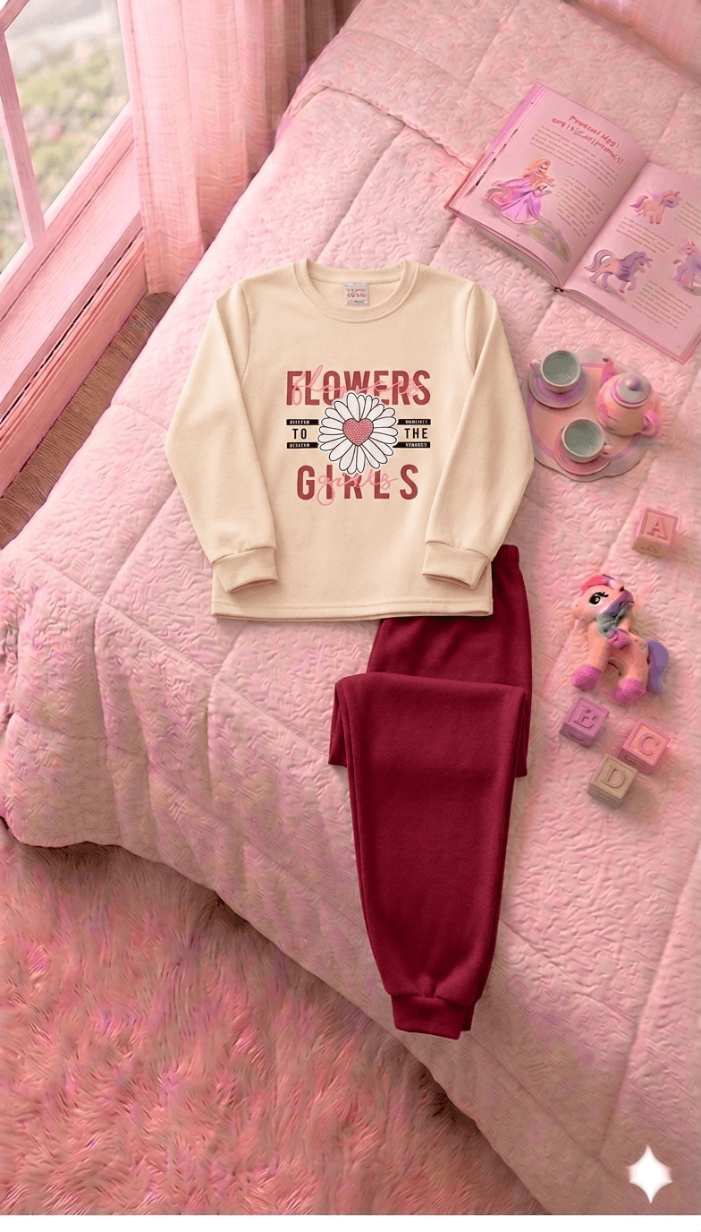 Conjunto Infantil Feminino 2 peças Moletom - Meia Estação - Tamanho 10, 12 e 14