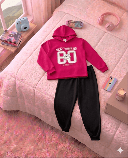 Conjunto Infantil Feminino 2 peças Moletom - Com capuz - Meia Estação - Tamanho 10,12 e 14