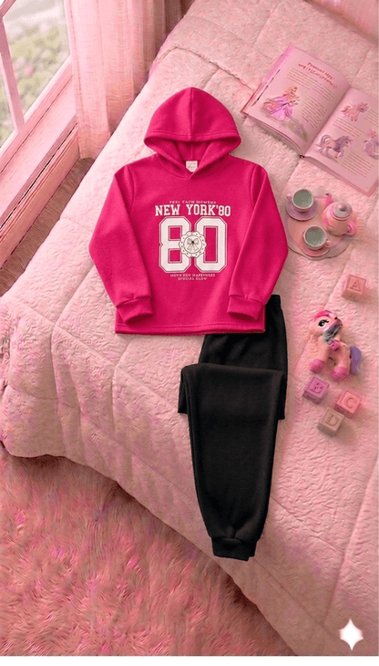 Conjunto Infantil Feminino 2 peças Moletom - Com capuz - Meia Estação - Tamanho 10,12 e 14