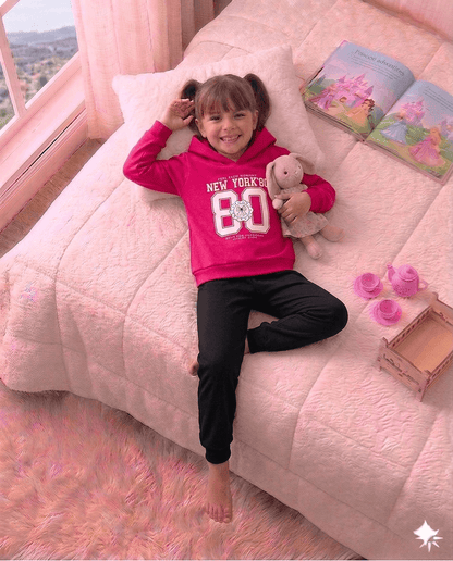 Conjunto Infantil Feminino 2 peças Moletom - Com capuz - Meia Estação - Tamanho 10,12 e 14