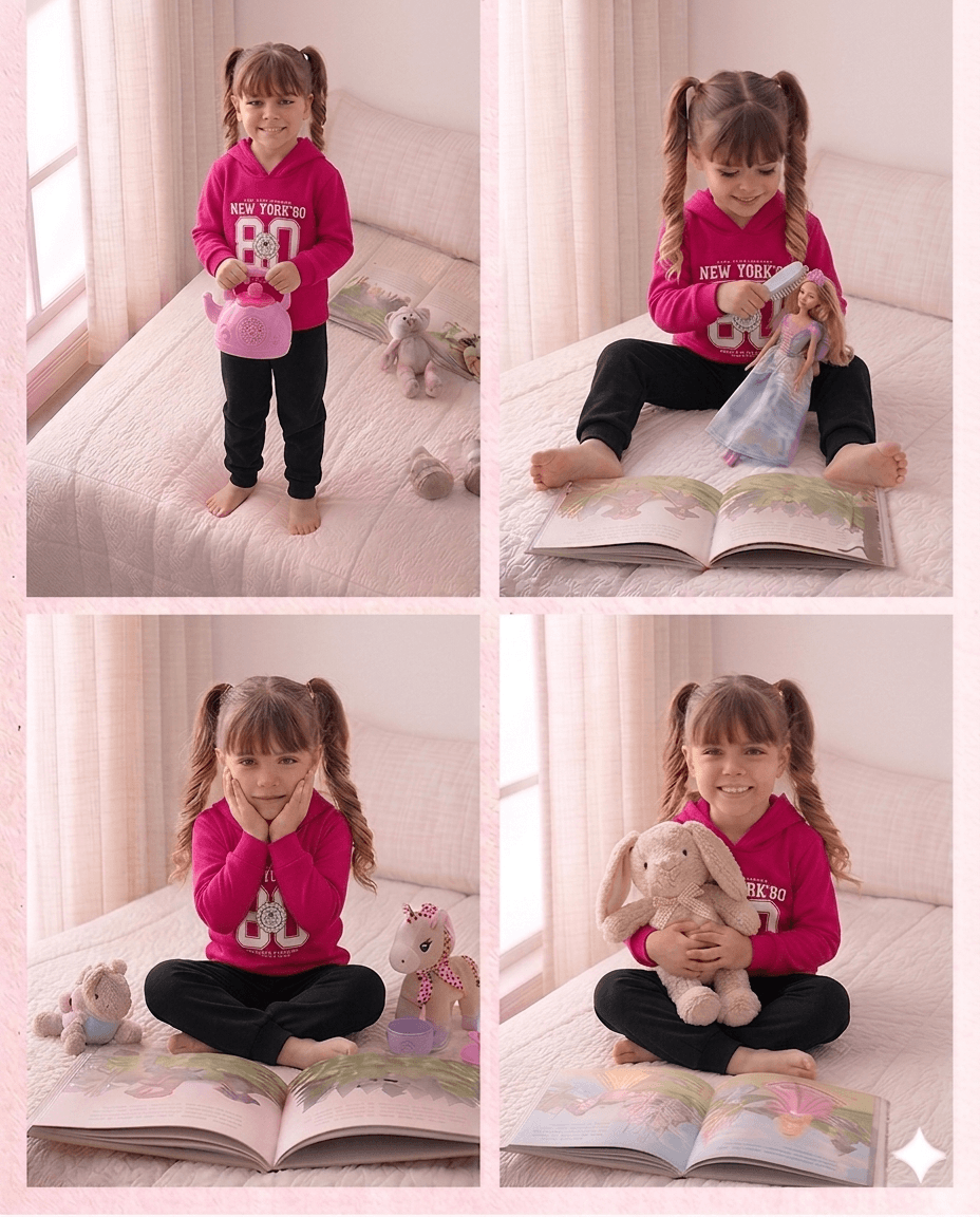 Conjunto Infantil Feminino 2 peças Moletom - Com capuz - Meia Estação - Tamanho 10,12 e 14