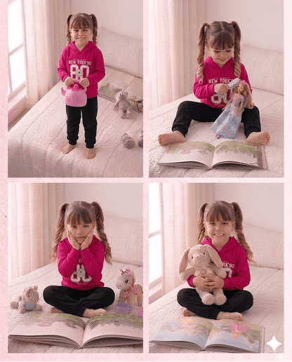 Conjunto Infantil Feminino 2 peças Moletom - Com capuz - Meia Estação - Tamanho 10,12 e 14