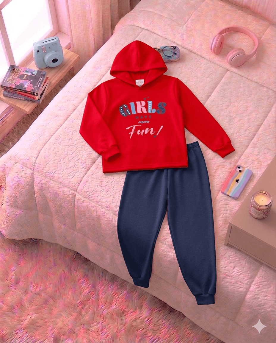Conjunto Infantil Feminino 2 peças Moletom - Meia Estação - Tamanho 10, 12 e 14