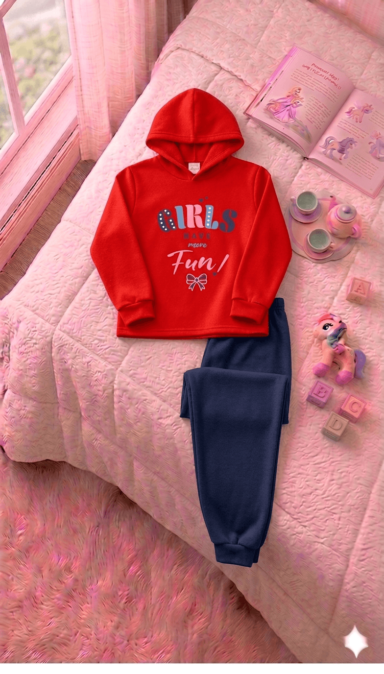 Conjunto Infantil Feminino 2 peças Moletom - Meia Estação - Tamanho 10, 12 e 14