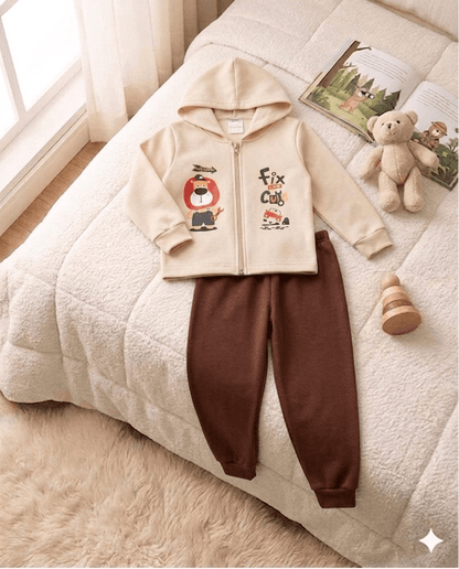 Conjunto Infantil Masculino 2 peças Moletom - Jaqueta com capuz - Meia Estação - Tamanho 1 ao 3