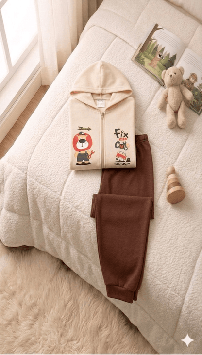 Conjunto Infantil Masculino 2 peças Moletom - Jaqueta com capuz - Meia Estação - Tamanho 1 ao 3