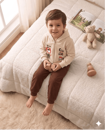 Conjunto Infantil Masculino 2 peças Moletom - Jaqueta com capuz - Meia Estação - Tamanho 1 ao 3