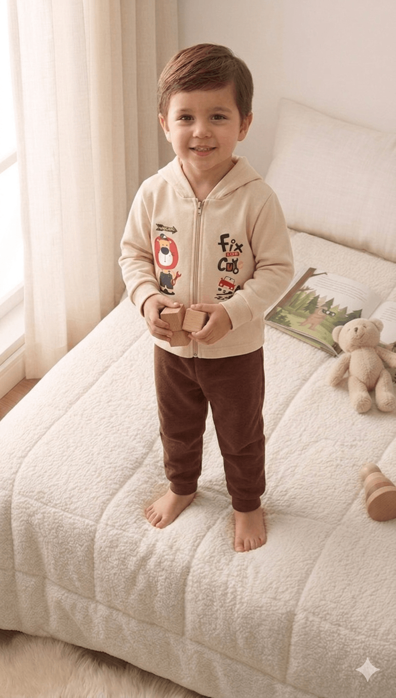 Conjunto Infantil Masculino 2 peças Moletom - Jaqueta com capuz - Meia Estação - Tamanho 1 ao 3