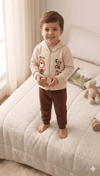 Conjunto Infantil Masculino 2 peças Moletom - Jaqueta com capuz - Meia Estação - Tamanho 1 ao 3