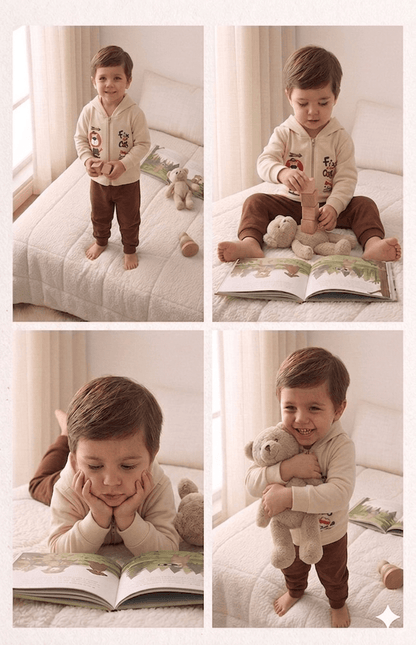 Conjunto Infantil Masculino 2 peças Moletom - Jaqueta com capuz - Meia Estação - Tamanho 1 ao 3