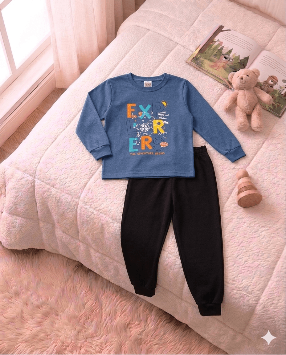 Conjunto Infantil Masculino 2 peças Moletom - Meia Estação - Tamanho 4, 6 e 8