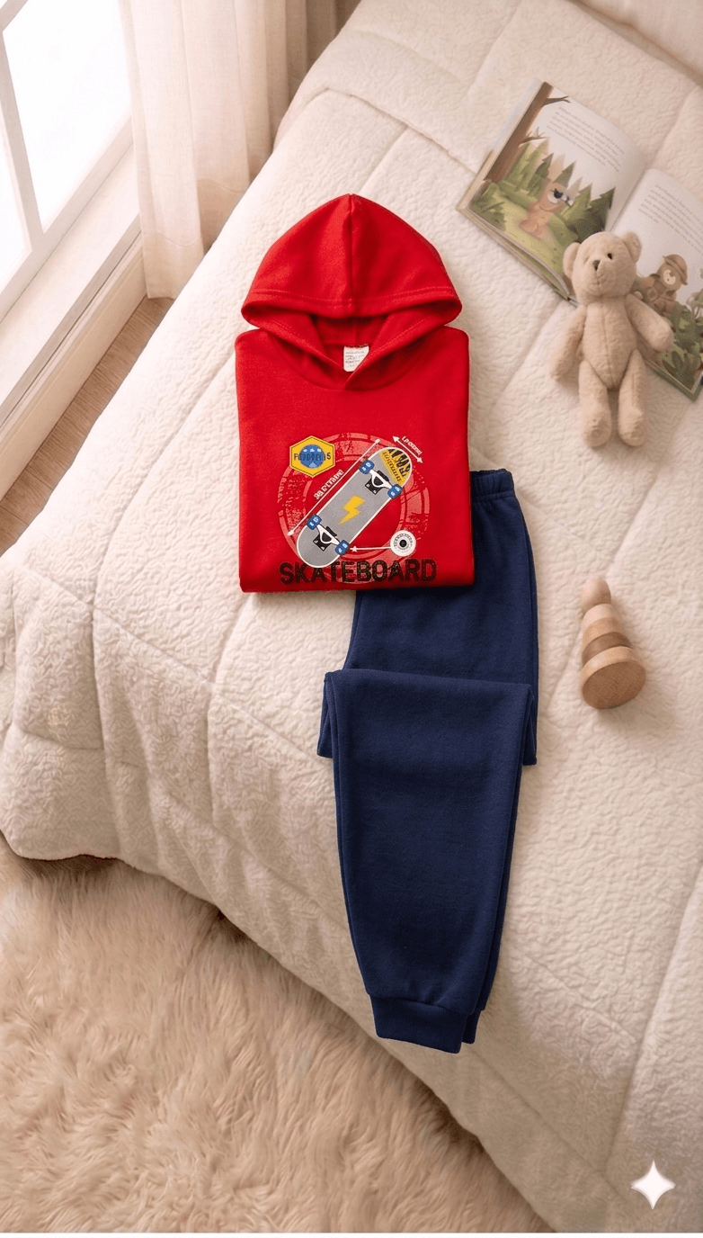 Conjunto Infantil Masculino 2 peças Moletom com capuz- Meia Estação - Tamanho 4, 6 e 8