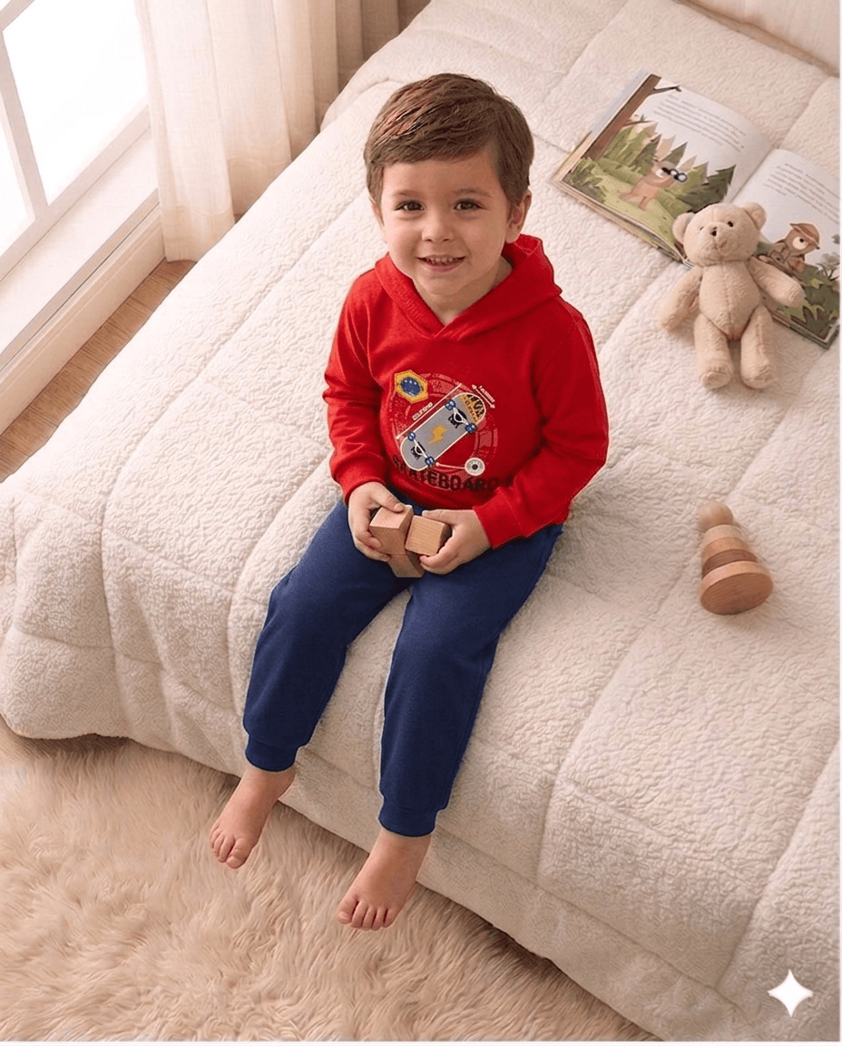 Conjunto Infantil Masculino 2 peças Moletom com capuz- Meia Estação - Tamanho 4, 6 e 8