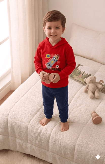 Conjunto Infantil Masculino 2 peças Moletom com capuz- Meia Estação - Tamanho 4, 6 e 8