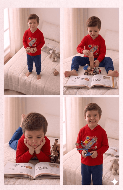 Conjunto Infantil Masculino 2 peças Moletom com capuz- Meia Estação - Tamanho 4, 6 e 8