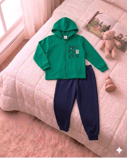 Conjunto Infantil Masculino 2 peças Moletom - Jaqueta com capuz - Meia Estação - Tamanho 4,6 e 8