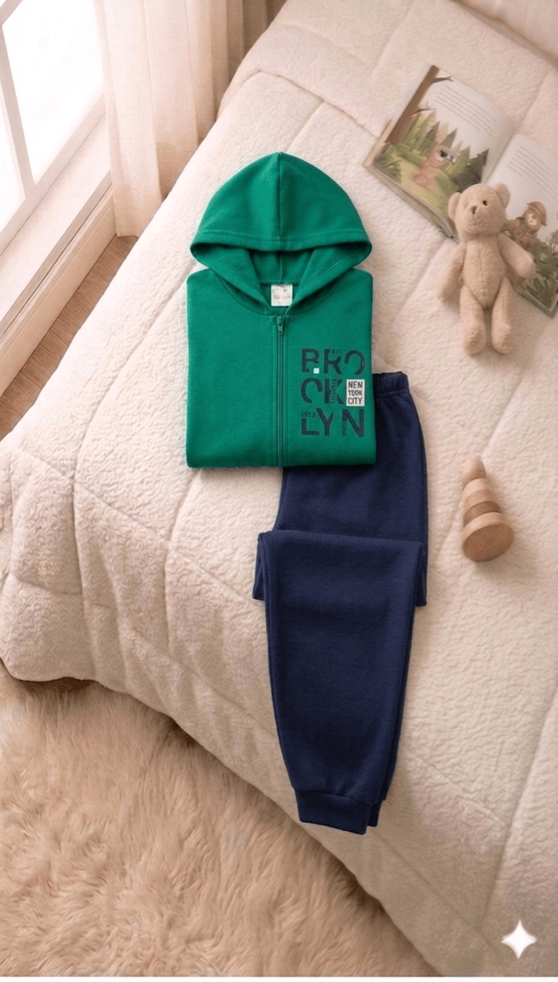 Conjunto Infantil Masculino 2 peças Moletom - Jaqueta com capuz - Meia Estação - Tamanho 4,6 e 8