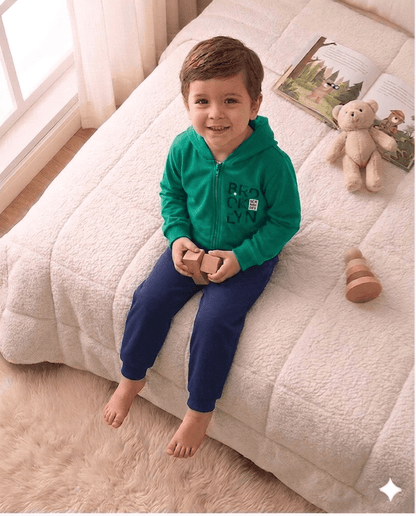 Conjunto Infantil Masculino 2 peças Moletom - Jaqueta com capuz - Meia Estação - Tamanho 4,6 e 8