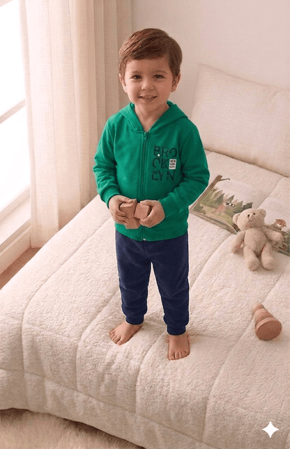 Conjunto Infantil Masculino 2 peças Moletom - Jaqueta com capuz - Meia Estação - Tamanho 4,6 e 8