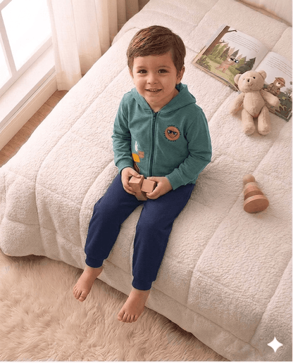 Conjunto Infantil Masculino 2 peças Moletom - Jaqueta com capuz - Meia Estação - Tamanho 4,6 e 8