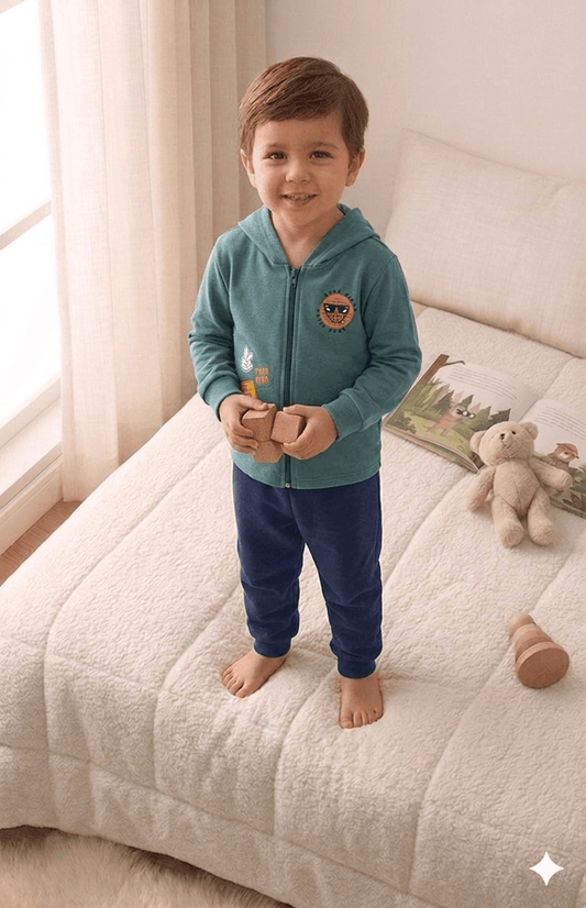 Conjunto Infantil Masculino 2 peças Moletom - Jaqueta com capuz - Meia Estação - Tamanho 4,6 e 8