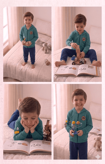 Conjunto Infantil Masculino 2 peças Moletom - Jaqueta com capuz - Meia Estação - Tamanho 4,6 e 8
