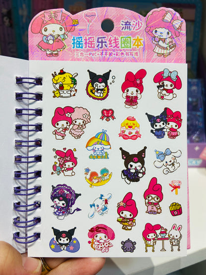 Bloco de anotações com pingente + adesivos Turma Hello Kitty