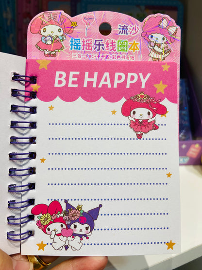 Bloco de anotações com pingente + adesivos Turma Hello Kitty
