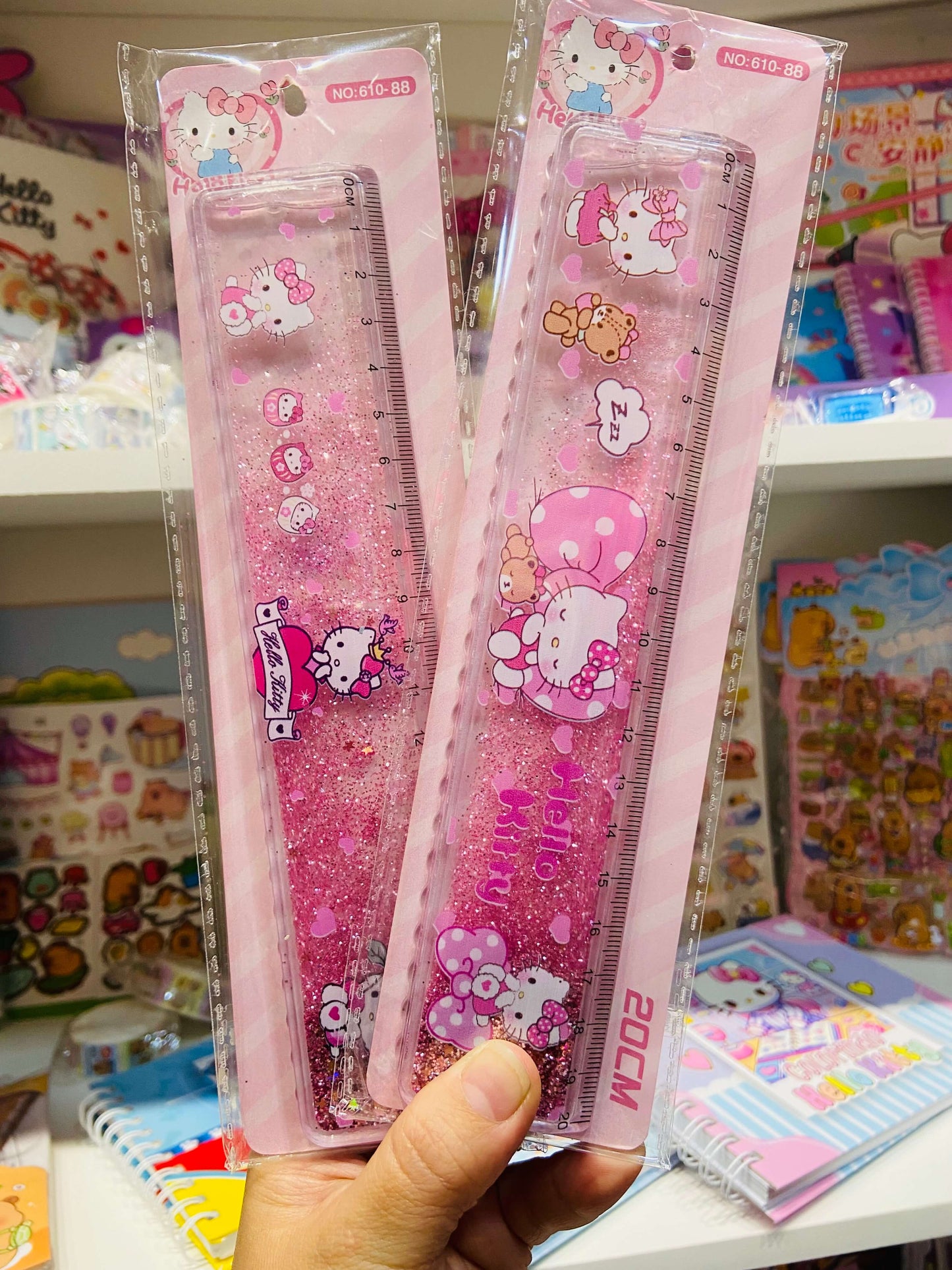 Régua escolar com água e glitter fofa kawaii 20cm