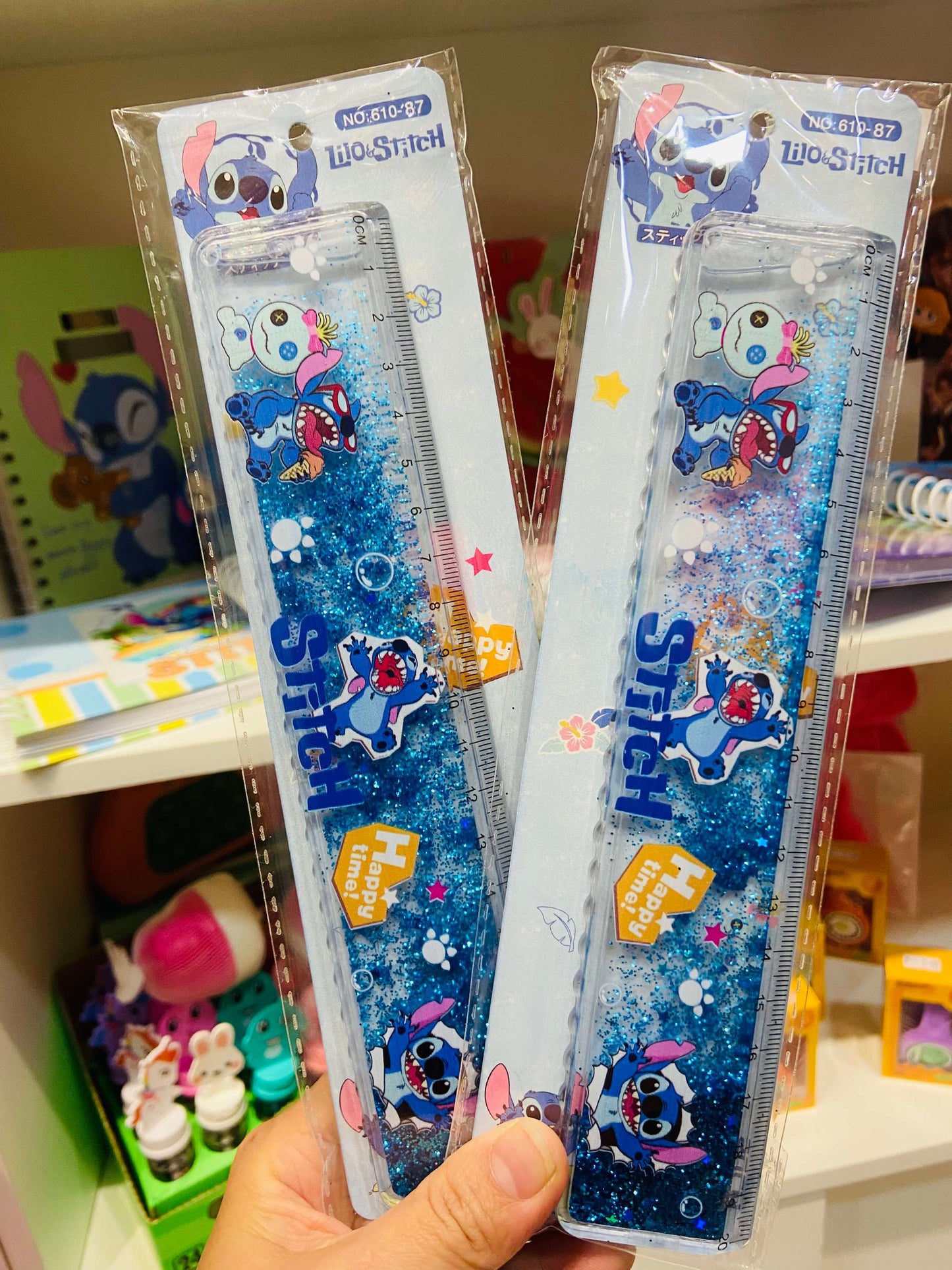 Régua escolar com água e glitter fofa kawaii 20cm