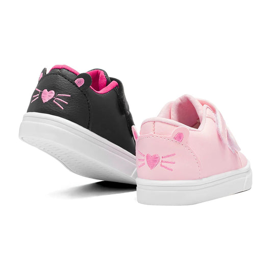 Tênis Infantil Com Velcro Confortável Feminino Gatinha Rosa - Tamanho 20 ao 27